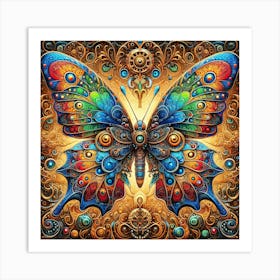 Ornate Steampunk Butterfly in Vivid Colours Art Print
