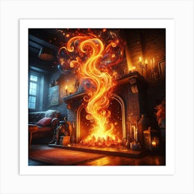 Fire In The Fireplace Art Print