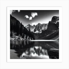 Black And White Mountain Lake 5 Art Print