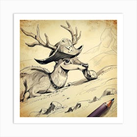 Deer In A Pirate Hat Art Print