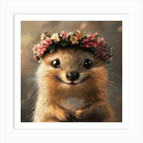 Cute Squirrel With Flower Crown Affiche