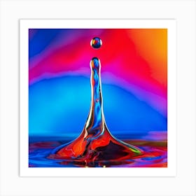 Abstract 3d Liquid Art Capturing Dynamic Drops Of Milk Awash In A Gradient Of Red Yellow Blue Or Art Print