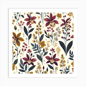 Scandinavian style,Pattern with yellow and burgundy Orchid flowers 2 Art Print