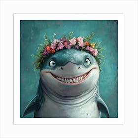 Shark With A Flower Crown Affiche