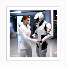 Futuristic Woman And Robot 1 Art Print