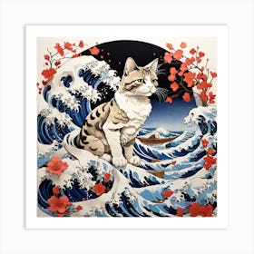 Great Wave Cat Art Print