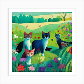 Cats In The Meadow Art Print