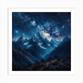 Night Sky Over Mountains Art Print