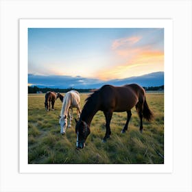 Asm Horses Graze On Grass At Sunset 388e148b B695 45a1 Bb06 59c65f44fdfb Art Print