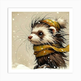 Ferret In The Snow Art Print