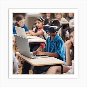 Children Using Vr Headsets Art Print