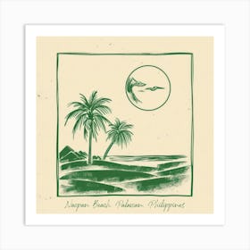 Nacpan Beach, Palawan, Philippines Green Line Art Illustration Art Print