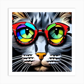Cat, Pop Art 3D stained glass cat sunglasses limited edition 39/60 Art Print
