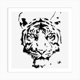 Tiger Drawing Stencil White Mammal Face Art Print