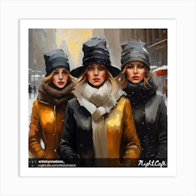 Three Women In Winter Coats Art Print