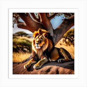 Lion By The Tree Art Print