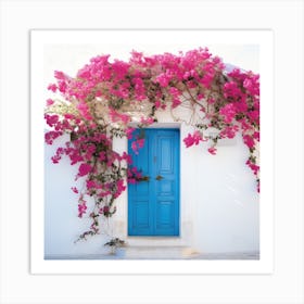 Blue Door With Pink Bougainvillea 1 Art Print