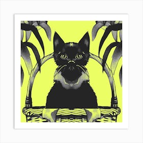 Black Kitty Cat Meow Yellow Art Print
