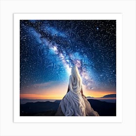 Firefly Cosmic Woman Under Vast Nightfall Sky 36801 (2) Art Print