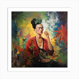 Frida Kahlo Smokes Art Print