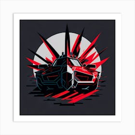 Car Red Artwork Of Graphic Design Flat (183) Art Print