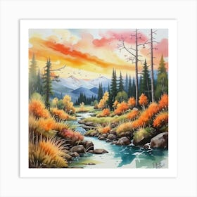 Sunset By The Stream Art Print