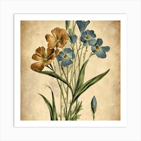 Flax3 Floral Botanical Vintage Poster Flower Art Print