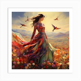 Girl In A Flower Field Art Print