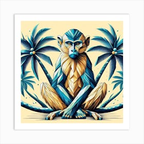 Geometric Art Monkey sits on a palm tree 3 Art Print