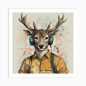 Deer With Headphones 3 Art Print