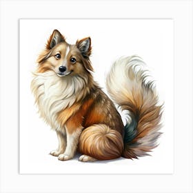 Sitting Dog With Brown And White Fur Art Print