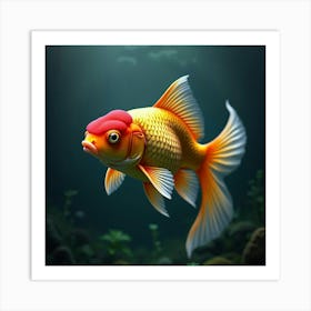 A Majestic Goldfish With Scales Of Shimmering, Holographic Patterns Swimming In A Mystical Pool Art Print