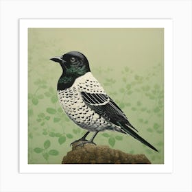 Ohara Koson Inspired Bird Painting Cowbird 3 Square Art Print