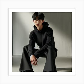 AI art Post-1 ( Asian Guy with Black Hoodie and Bell Bottom for Modelling ) Art Print