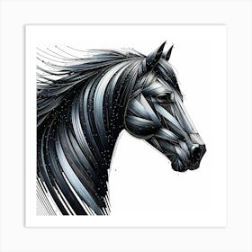 Black Horse Head - Abstract Line Art Illustration 70 Art Print