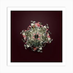 Vintage Scarlet Martagon Lily Flower Wreath on Wine Red n.1103 Art Print