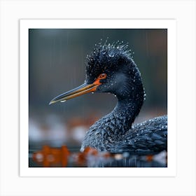 Black Stork In The Rain Art Print