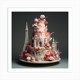 an intricately designed cake with pink decorations Art Print