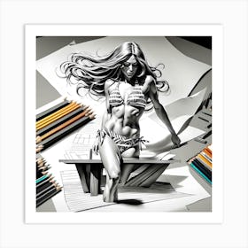 3d Drawing Of A Woman 1 Art Print