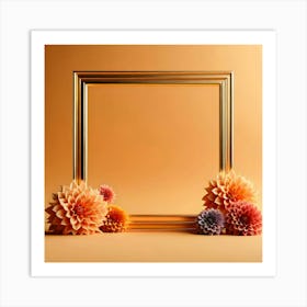 Gold Frame With Flowers Art Print