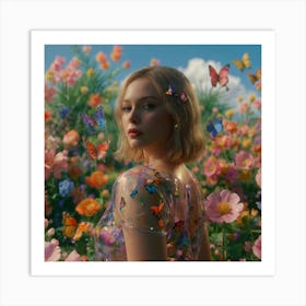 Girl In A Flower Field 3 Art Print