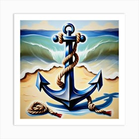 Ship anchor, Ropes, Oil painting 5 Art Print