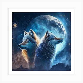 Two Wolves In The Moonlight 4 Art Print