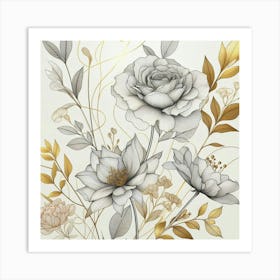 Gold And White Flowers 1 Art Print