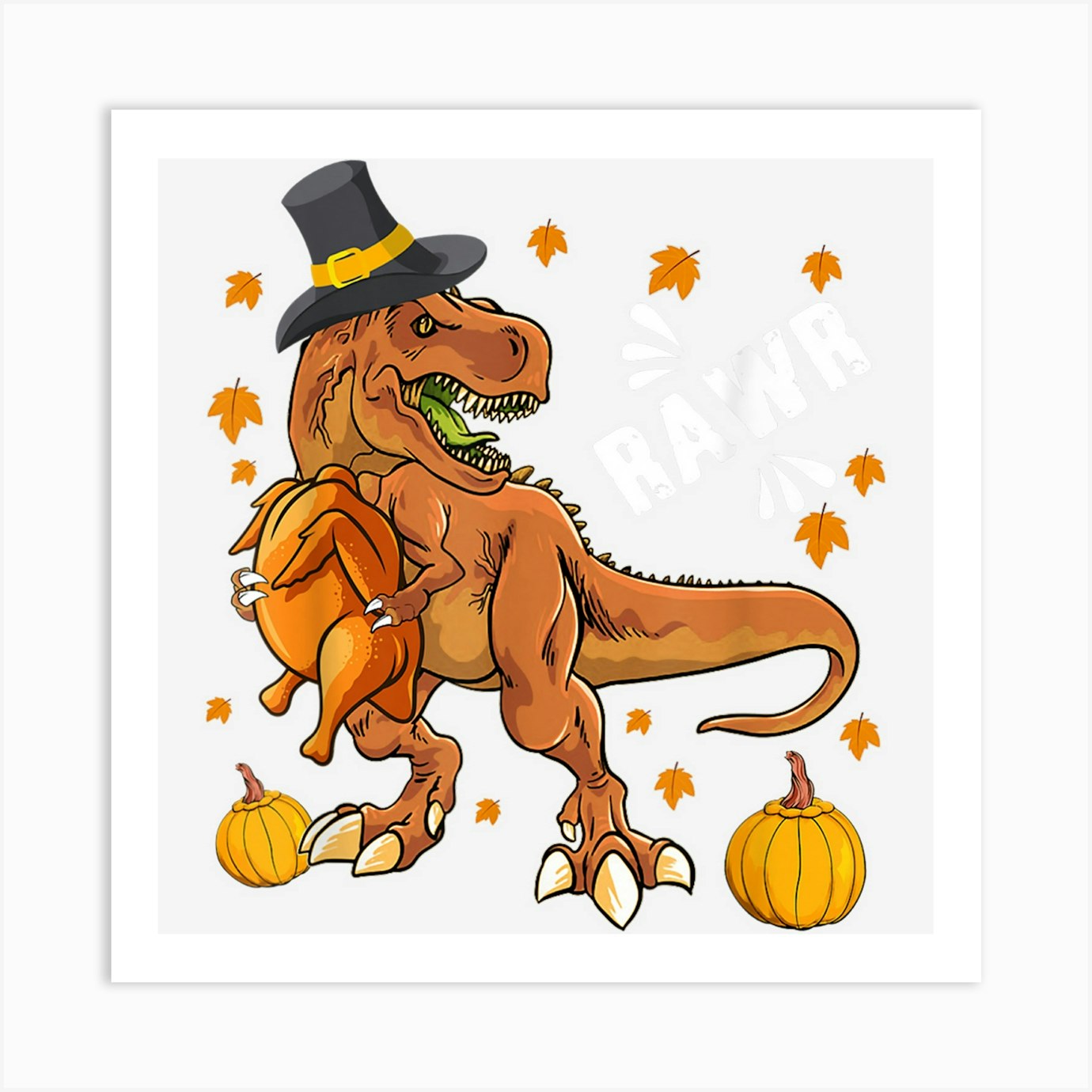 Dinosaur Rawr Thanksgiving Boys Turkey Saurus T Rex Pilgrim T-Shirt