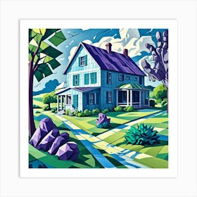 Farmhouse Fragmented Cubism Style Art Print