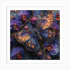 Butterfly On Orchids 3 Art Print