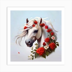 Horse With Roses Art Print