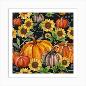 Pumpkins And Sunflowers 8 Art Print