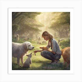 Girl Feeding A Dog Art Print